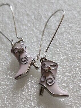 Hand Crafted Pink Cowboy Boot Drop Earrings